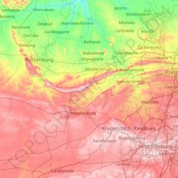 Magaliesberg Biosphere Reserve topographic map, elevation, terrain