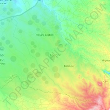 Thitani topographic map, elevation, terrain