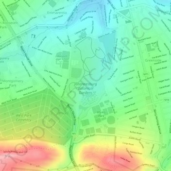 Johannesburg Botanical Gardens topographic map, elevation, terrain