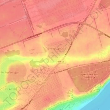 Пригородный topographic map, elevation, terrain