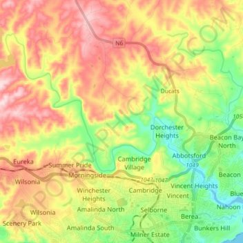 Nahoon River topographic map, elevation, terrain