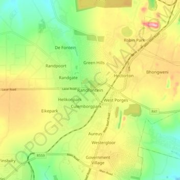 Randfontein Topographic Map, Elevation, Relief