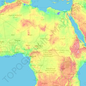 Africa topographic map, elevation, relief