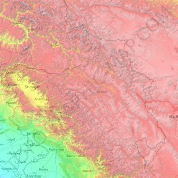 Jammu and Kashmir topographic map, elevation, relief