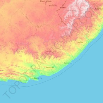 Eastern Cape topographic map, elevation, relief