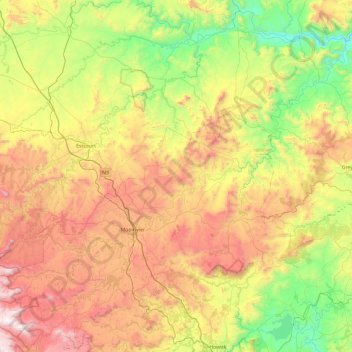 Mooi River topographic map, elevation, relief