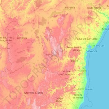 Bahia topographic map, elevation, relief