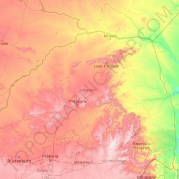 Limpopo topographic map, elevation, relief