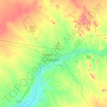 Upington topographic map, elevation, relief